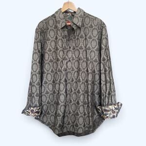 Robert Graham Long-Sleeve Button Down Shirt Gray Damask Floral Mens Large Preppy